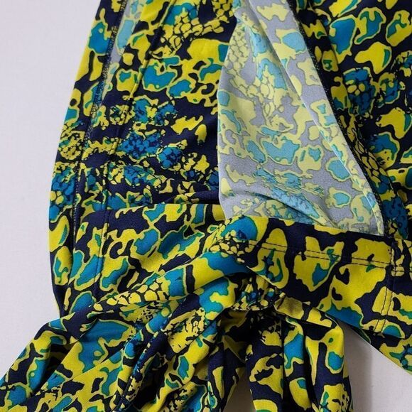 Yellow and Blue Wrap Blouse Top Size Medium - Picture 9 of 11